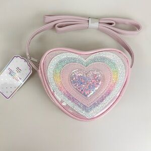 Rainbow Sugar Pink Pastel Heart Rainbow Glitter Crossbody Shoulder Bag New NWT